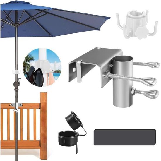 Axinyijia Support Parasol Balcon Réglable En Métal - Porte-Parasol Ø25-38mm Pour Garde-Corps
