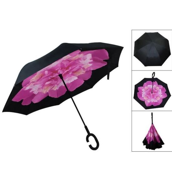YOLISTAR Parapluie Inverse Canne Noir Double Couche Mains Libres Poignée C Anti UV Anti-Vent Anti-Retournement(Noir) Noir - Bagagerie - Maroquinerie