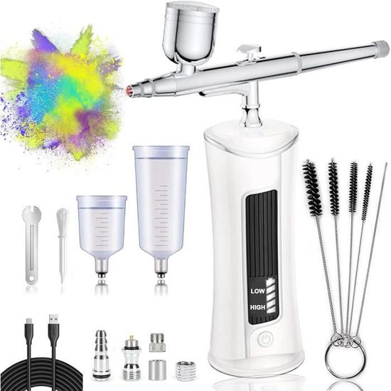 Kit Aérographe Sans Fil Rechargeable - Compresseur Intégré, Buse 0,3 Mm - Pression Réglable 22/30 PSI - Pour Ongles, Maquillage, Peinture, Gâteaux - Rose - 2