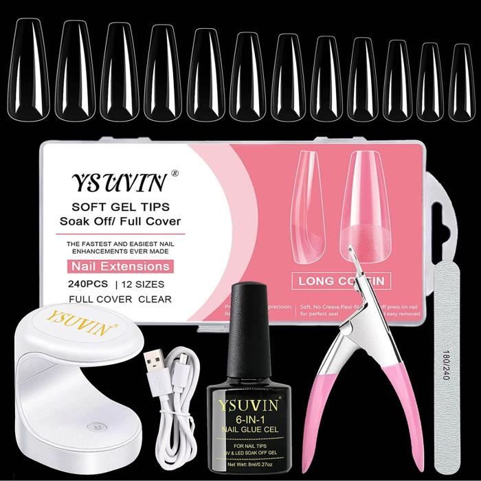 Capsule Ongle Kit, 240Pcs Long Ballerine Pose Américaine Ongles Capsule
