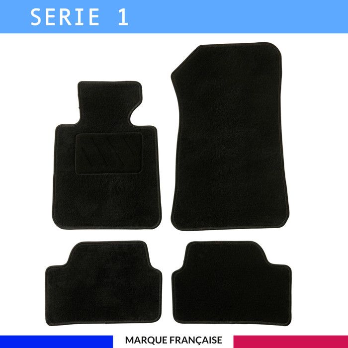 Tapis de sol voiture - Sur mesure pour Bmw SERIE 1 (03/2003-11/2011) - Moquette Antidérapante - Clips et Scratch - 4 pièces