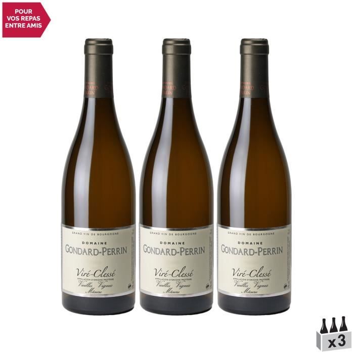 Viré-Clessé Vieilles Vignes Mâsure Blanc 2019 - Lot de 3x75cl - Domaine Gondard Perrin - Vin AOC Blanc de Bourgogne