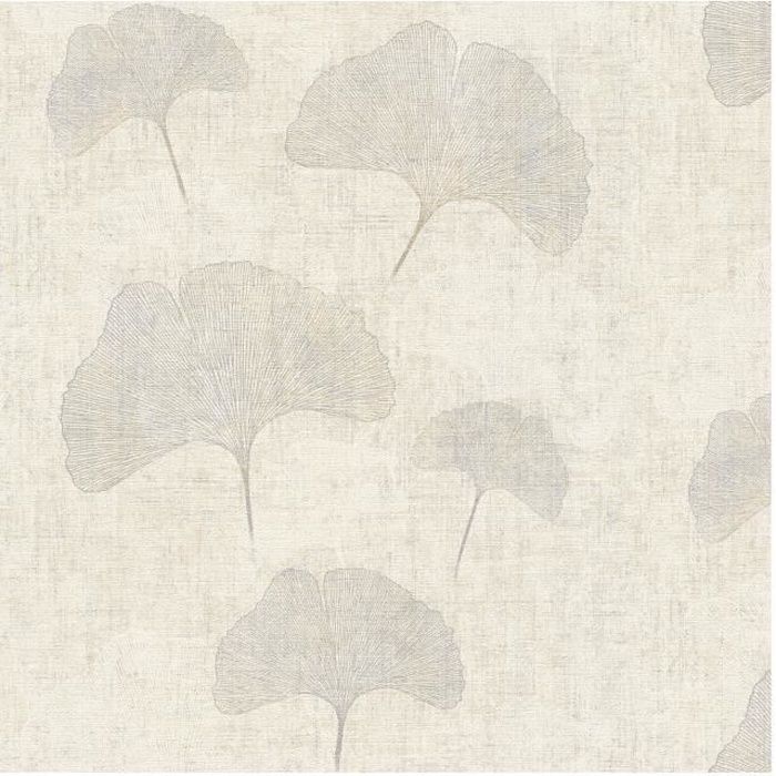 Papier peint vinyle sur intissé - Botanique - Feuille Ginkgo beige argenté