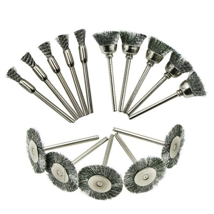 15 pièces Set Brosse métallique polissage Roues Roues Abrasif Drill Kit d'accessoires pour outils rotatifs Dremel