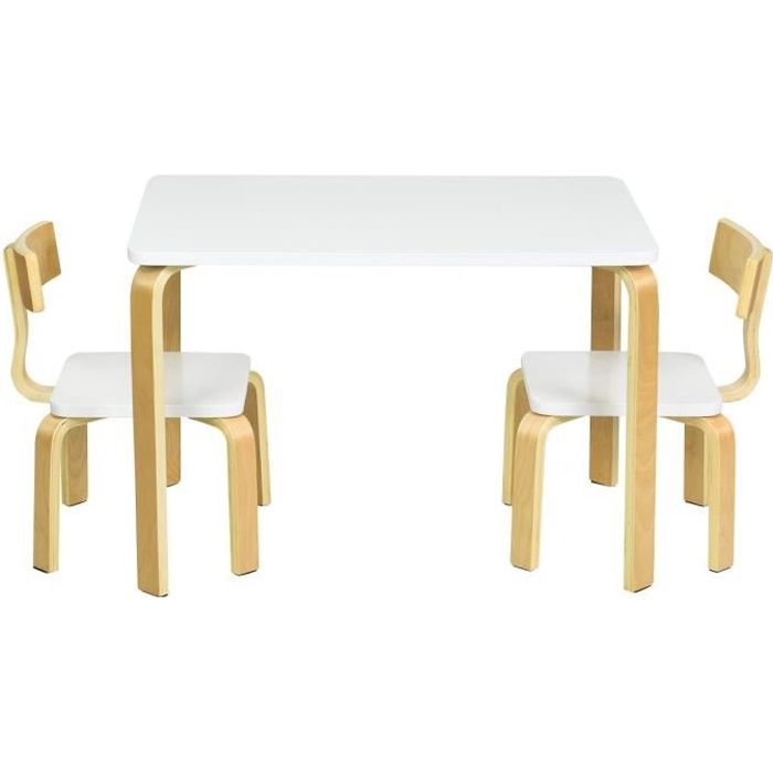 COSTWAY Ensemble Table et Chaise pour Enfant, Inclus 1 Table et 2 Chaises, Bonne Protection En Bois Courbé, Idéal pour l’Intérieur