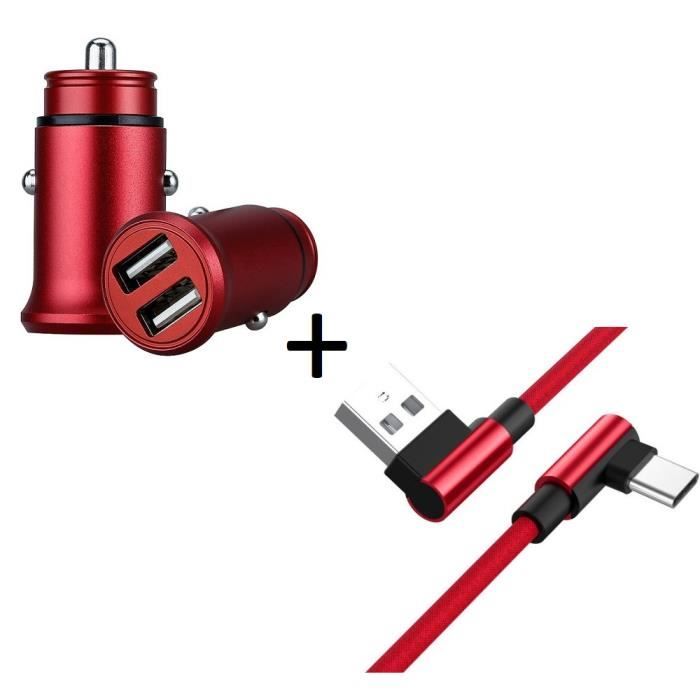 Pack pour XIAOMI Redmi Note 7 Smartphone Type C (Cable 90 Fast Charge + Mini Double Prise Allume Cigare) (ROUGE)
