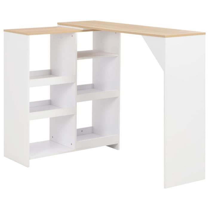 Table de bar avec tablette amovible Blanc 138x40x120cm