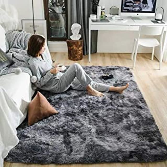 Tapis Moelleux Au Sol Fausse Fourrure Moelleux Tapis Gradient Décoratif Tapis De Sol Pour Chambre Salon Salle À Manger