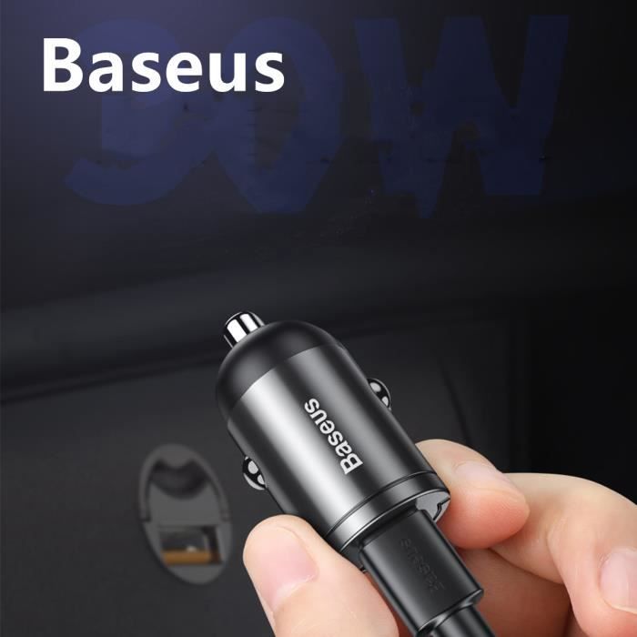 Baseus Chargeur de voiture allume-cigare Charge Rapide USB QC 3.0 compatibles pour Xiaomi Samsung
