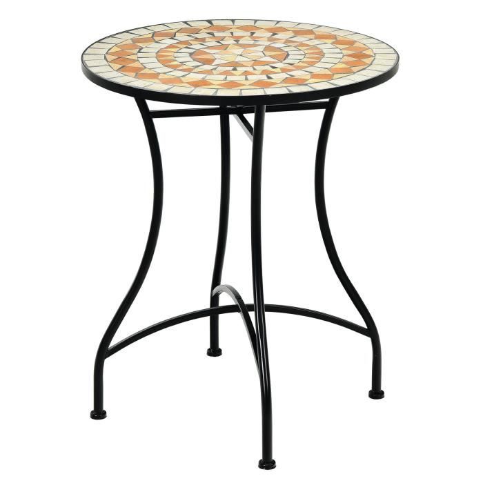 COSTWAY Table de Jardin Style Mosaïque, Cadre en Fer et Revêtement Antirouille pour 60 x 60 x 72 CM Terrasse/Salon/Balcon