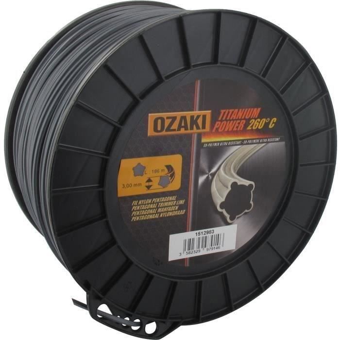 Bobine fil OZAKI TITANIUM POWER 3,0mm X 186m Profil pentagonal, co-polymère haute résistance