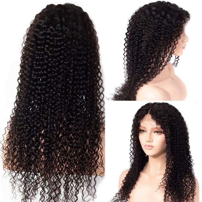 Perruques de cheveux humains péruviens 150% densité kinky curly 4*4 lace closure wig 22 Pouces(55.88cm)