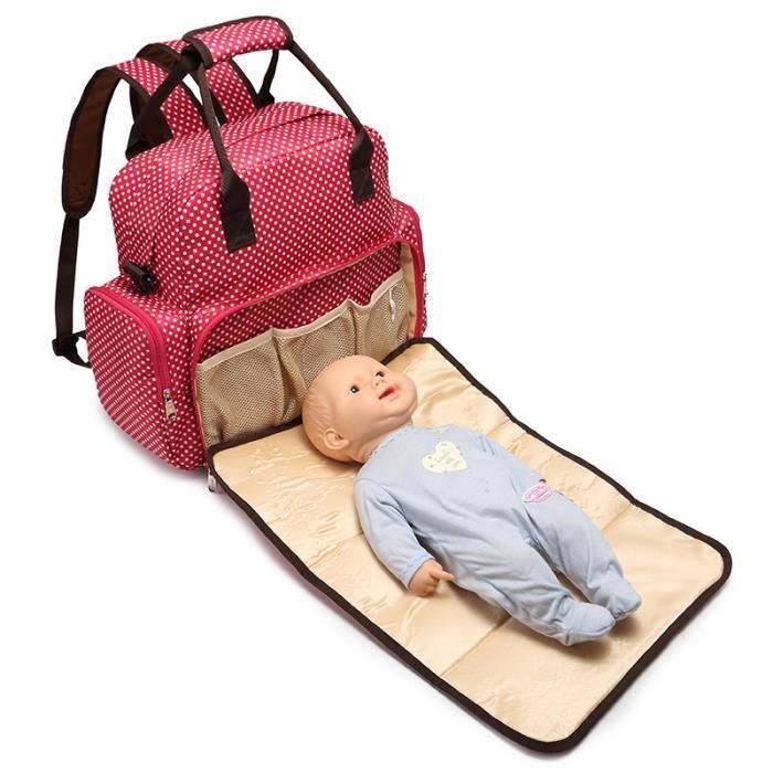 Sac à Langer Multipoches avec Poignée Bandoulière avec Matelas étanche Grande Capacité Confort Rose