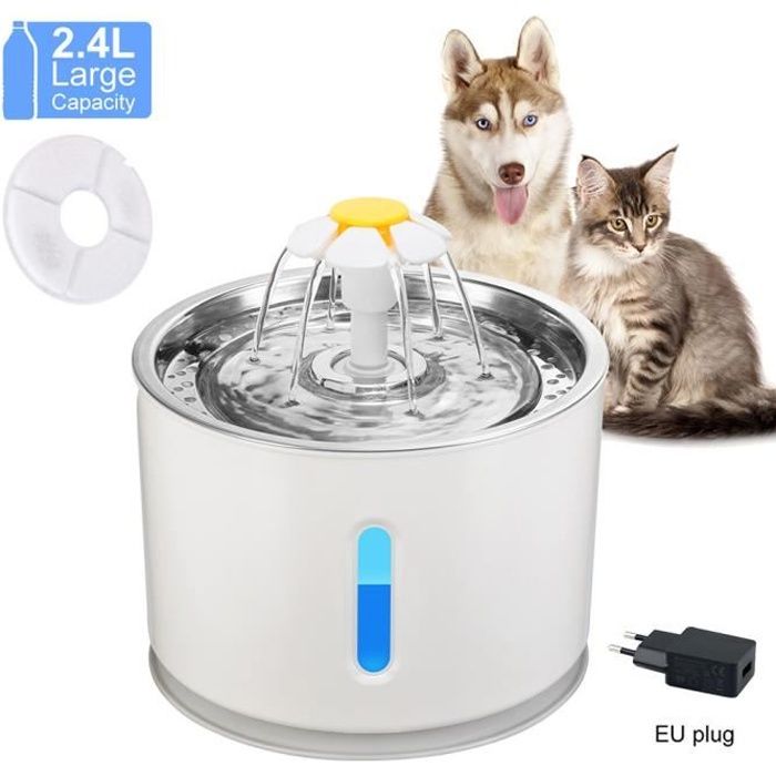 Fontaine à eau Filtration remplaçable Fontaine à eau pour chat automatique muet charbon actif 2.4L fontaine à eau câble USB