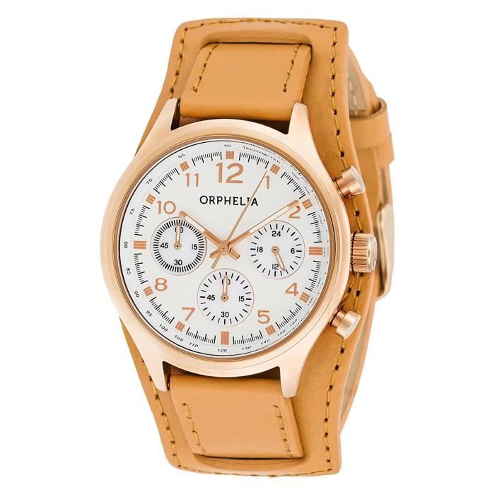 ORPHELIA - Montre Femme - Quartz Chronographe - Bracelet Cuir Marron - OR81504