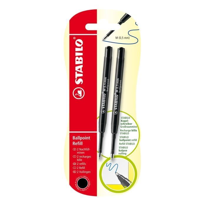 STABILO - lot de 2 recharges stylo bille - noir