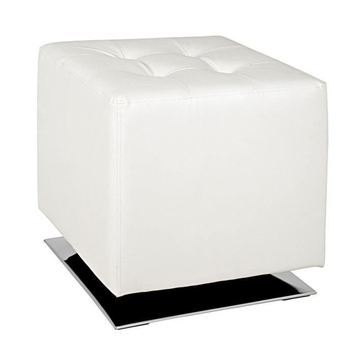 Pouf carré 40 cm blanc et chromé