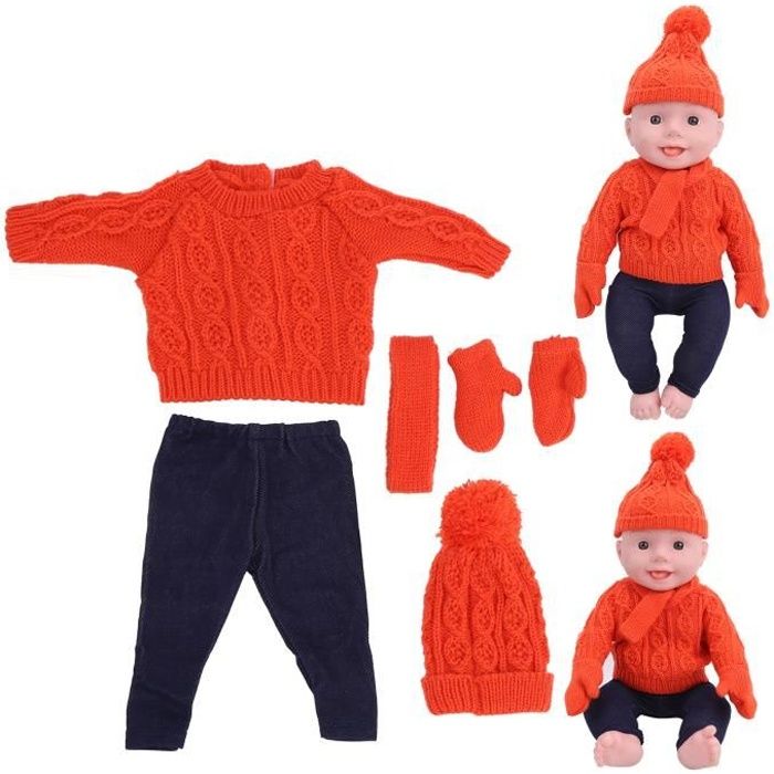 VINGVO Vêtements de poupée Pull Pantalon Chapeaux Écharpe Gants Accessoires de poupée de 18 pouces (Q18-789 Orange 43 cm)