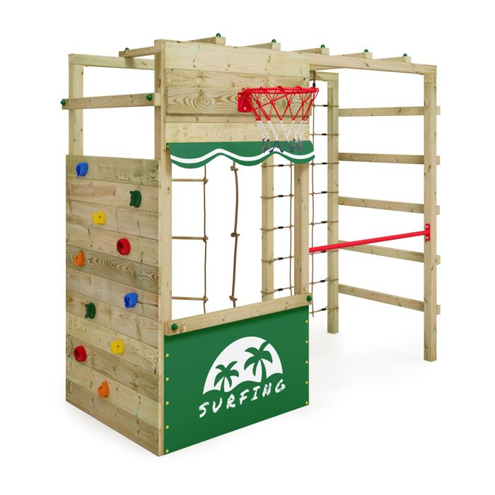 WICKEY Aire de jeux Portique bois Smart Action Échafaudage grimpant avec mur d'escalade & accessoires de jeux