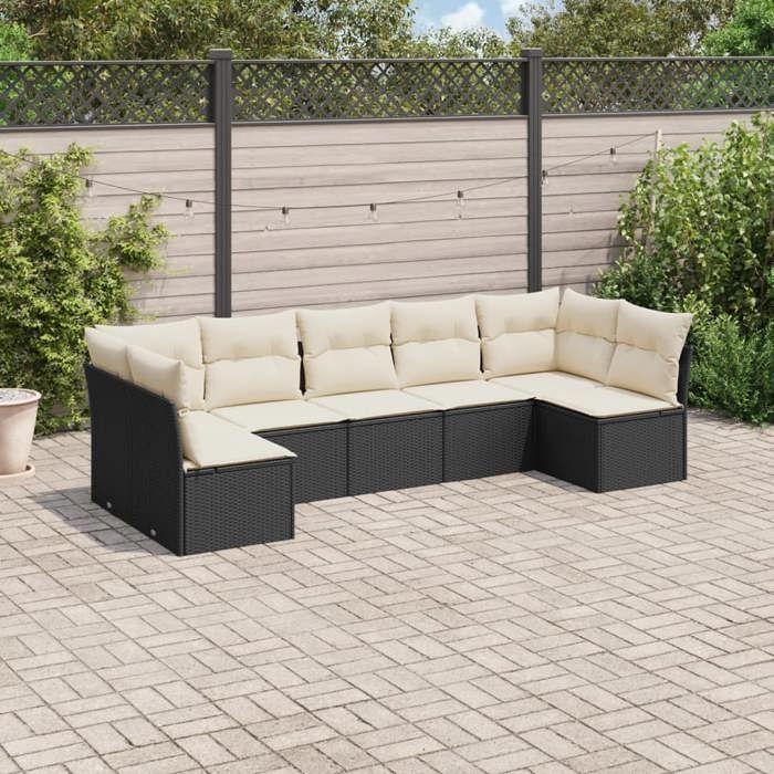 vidaXL Salon de jardin 7 pcs avec coussins noir résine tressée 3217426