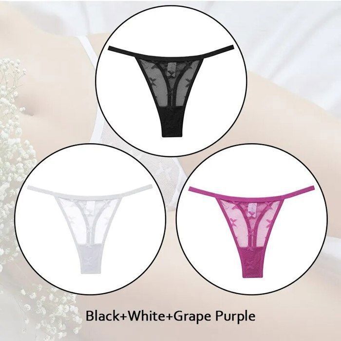 Lot De 4 Strings Dentelle Femme érotique - Noir, Taille L, Semi-transparent, Pack Déstockage