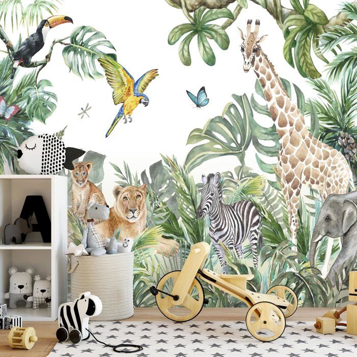 Papier Peint Intissé Jungle et Animaux 356x250 cm - Panoramique Image ...