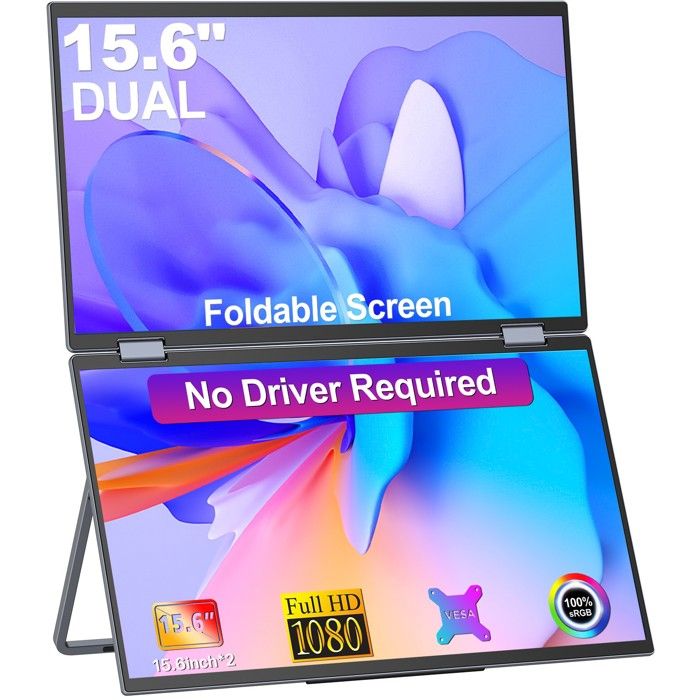 UPERFECTMoniteur portable double écran Full HD 1080P de 156 pouces compatible VESA avec HDMI port pleine fonction de type C