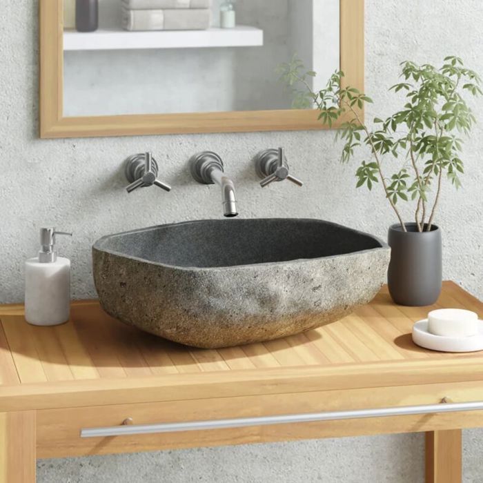 FaHome Lavabo Ovalado De Mu00e1rmol (45 Cm X 30 Cm X 15 Cm), Piedra Pulida