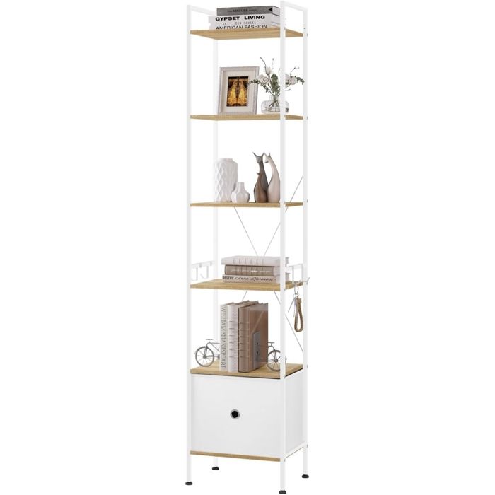 Bibliothèque WOLTU - Étagère Colonne avec 1 Tiroir - 40x30x187cm - Chêne Clair+Blanc W0ITT5088 Bibliothèque WOLTU - Étagère Colonne avec 1 Tiroir - 40x30x187cm - Chêne Clair+Blanc W0ITT5088