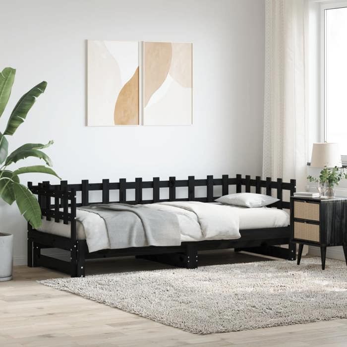Lit Gigogne - VIDAXL - SALE 2025 - Bois massif - 2 places - Noir 2035x160 cm