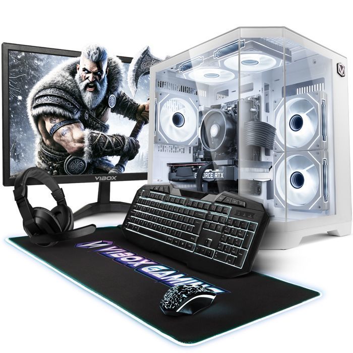 Vibox PC Gamer – 23 Écran – AMD Ryzen 5 5500 – RTX 5060 16Go – 32Go RAM – 1To NVMe SSD – Win11 – WiFi – Blanc