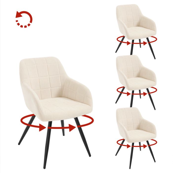 WOLTU Chaise Pivotante Salle à Manger Lot de 4 Fauteuil Velours Pieds en Métal pour Salon Chambre Beige W0ATT1012-4