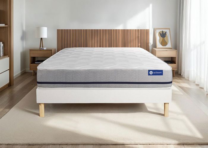 Ensemble Matelas Sommier 130x190 cm - Actilatex Soft - Sommier Kit Blanc