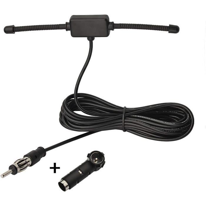 Antenne Radio Voiture Adhésive - Avec Câble 3m Et Connecteur DIN, Améliore La Réception FM/AM, Facile à Poser Sur Pare-brise, Compatible Avec Auto, Camion, Véhicules