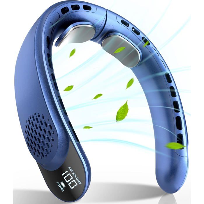 Ventilateur de cou portable - S8 - 3 vitesses - Batterie 4000 mAh - Chargement USB C - Bleu - 1 Like No Other