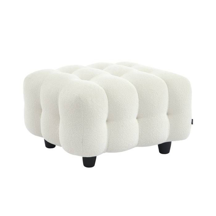 Pouf. module pour canapé. repose-pieds pour canapé 3 places en bouclette texturée crème L 69 x P 59 x H 48cm - Leon Pouf. module pour canapé. repose-pieds pour canapé 3 places en bouclette texturée crème L 69 x P 59 x H 48cm - Leon