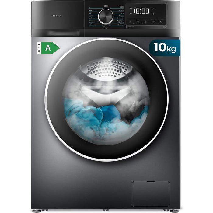 Cecotec Lave-linge 10Kg Chargement Frontal Bolero Dresscode 10500 Inverter Steel A 1950W 1400 rpm Moteur Inverter Plus Basse Con