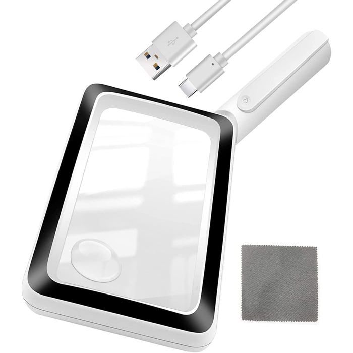 Loupe Lumineuse Rechargeable 4X - Grossissement Avec Lumière LED Pour Lecture - Parfaite Pour Personnes âgées Et Malvoyants - 3 Niveaux De Luminosité