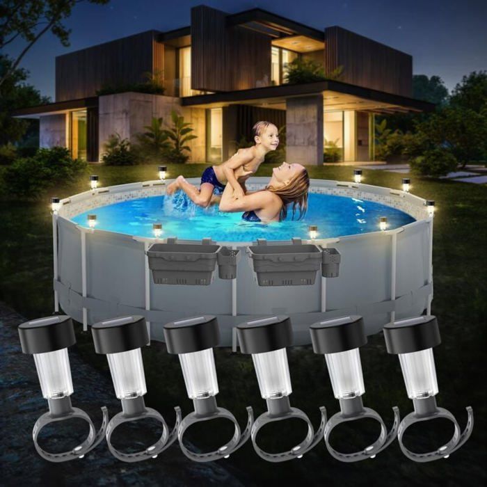 Lampes solaires piscine x6 – veilleuses décoratives hors-sol étanches Label