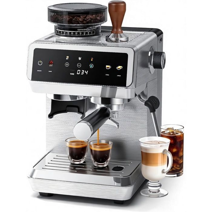 Machine à café avec broyeur AMZCHEF 44 réglages de mouture machine à expresso 20 bars acier inoxydable - Amzchef