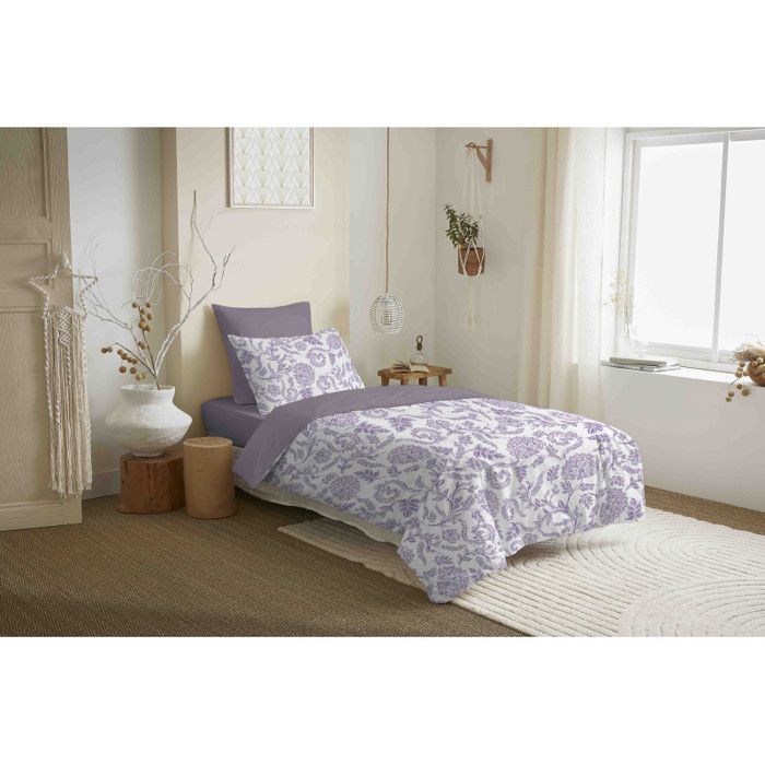 Pack complet housse de couette réversible Vanessa 4 pièces pour lit 90 x 190 Salma Lavande Pack complet housse de couette réversible Vanessa 4 pièces pour lit 90 x 190 Salma Lavande