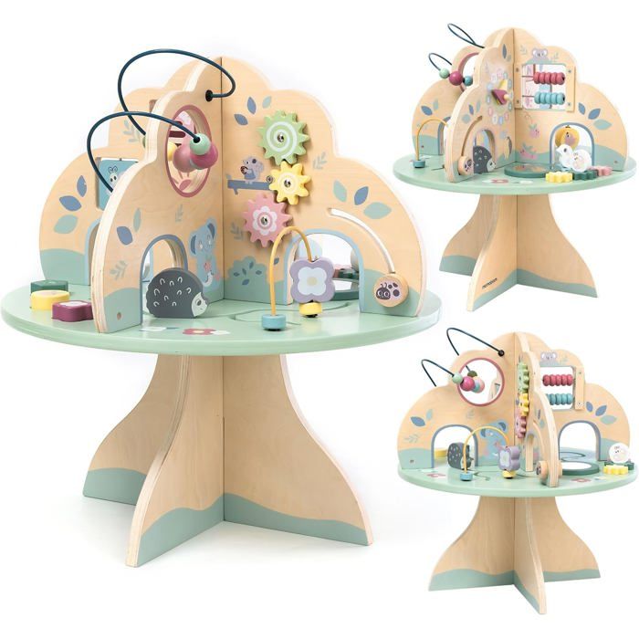 Mamabrum Table D'apprentissage En Bois, Arbre Multifonctionnel Avec Boucle De Moteur, Trieur