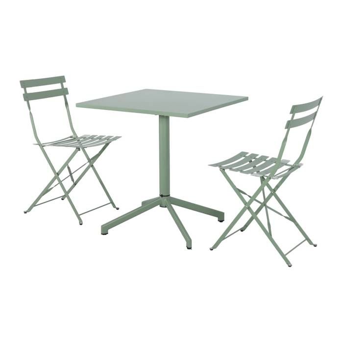 Table de jardin bistrot carrée pliante acier 70cm + 2 places vert de gris - Chiara/Emilia