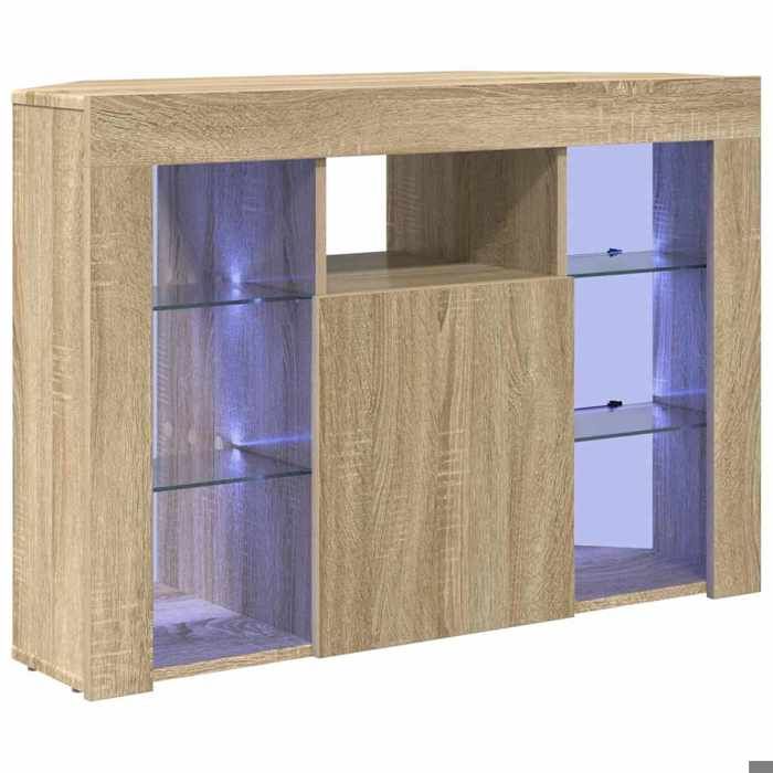 Meuble TV LED dangle - vidaxl - Chêne sonoma - 102x40x68 cm - LED RVB - Bois dingénierie - 4 étagères - Montage mural