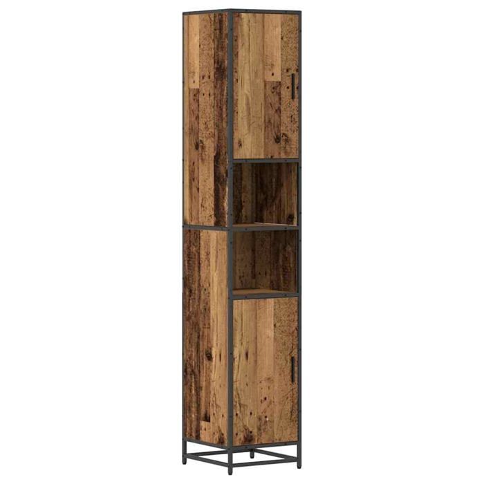 Armoire de salle de bain bois ancien - vidaXL - 35x37.5x188.5 cm - Bois dingénierie - 2 portes - Étagère intégrée