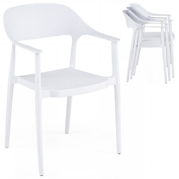 COSTWAY Lot de 4 Chaises de Salle à Manger en Plastique avec Dossier Incurvé Accoudoirs Confortables 57 x 53 x 83 cm Blanc COSTWAY Lot de 4 Chaises de Salle à Manger en Plastique avec Dossier Incurvé Accoudoirs Confortables 57 x 53 x 83 cm Blanc