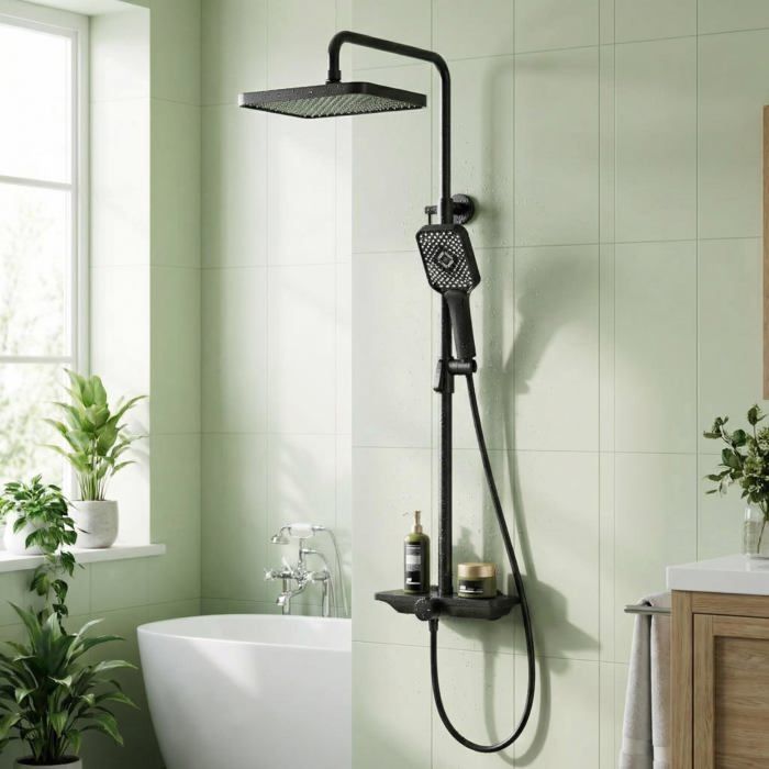Douchette extensible - LUNSY - 30x19 5 cm - Noir - Acier inoxydable - Jets multiples - Installation facile