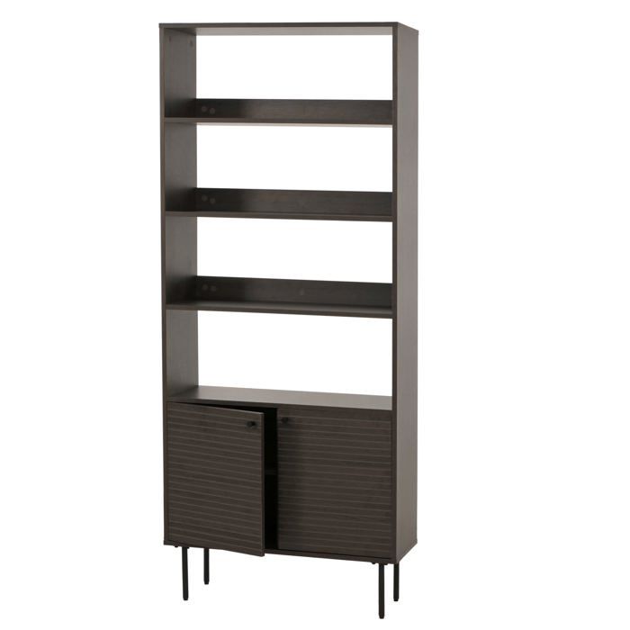 Bibliotheque design scandinave 200 cm etagere haute avec rangements et portes en bois fonce et metal 04_0009761 Bibliotheque design scandinave 200 cm etagere haute avec rangements et portes en bois fonce et metal 04_0009761