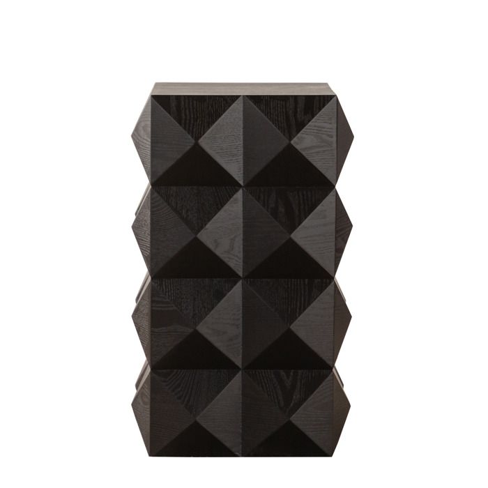 Table de chevet vintage noire en bois massif et MDF à relief tridimensionnel