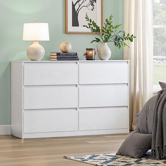 Commode 6 Tiroirs 40 x 119 4 x 75 cm Style Moderne Blanc Commode 6 Tiroirs 40 x 119 4 x 75 cm Style Moderne Blanc
